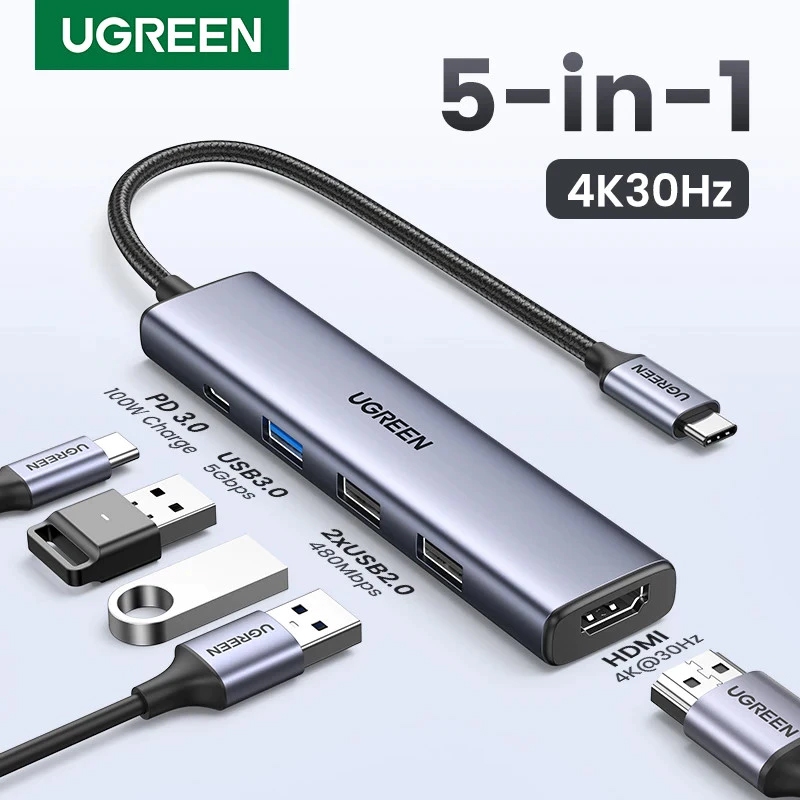 UGREEN Usb C Hub 5 IN 1 Usb 3.0 ถึง HDMI 4K30Hz PD100W อะแดปเตอร์ Dell MSI samsung Broad ความเข้ากันได้