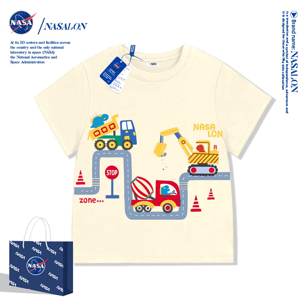 NASA เสื้อยืดเด็ก ลายการ์ตูนรถยนต์ cotton 100% เสื้อยืดเด็กผู้ชาย ใส่สบาย ระบายอากาศดี คุณภาพดี แฟชั่นสําหรับเด็ก