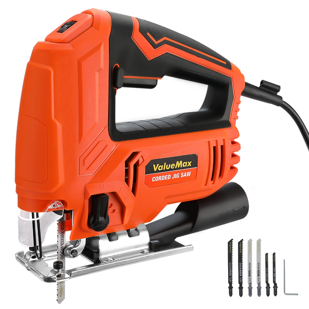VALUEMAX 600W เลื่อยจิ๊กแบบมีสายสีส้มสีดําเครื่องมือไฟฟ้าตัดไม้ปลั๊ก VDE