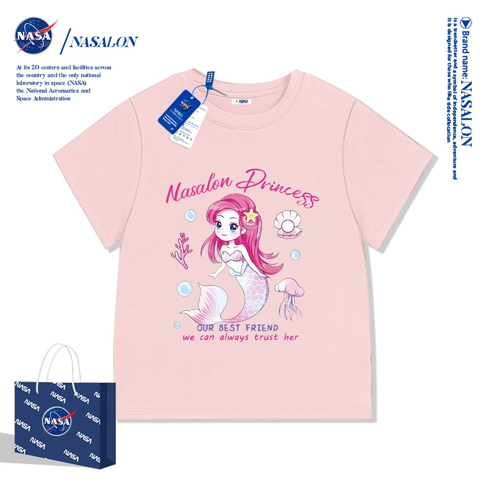 NASA เสื้อยืดเด็ก ลายการ์ตูนเงือกสาว cotton 100% เสื้อเด็กผู้หญิง ระบายอากาศดี ใส่สบาย คุณภาพดี แฟชั่นสําหรับเด็ก