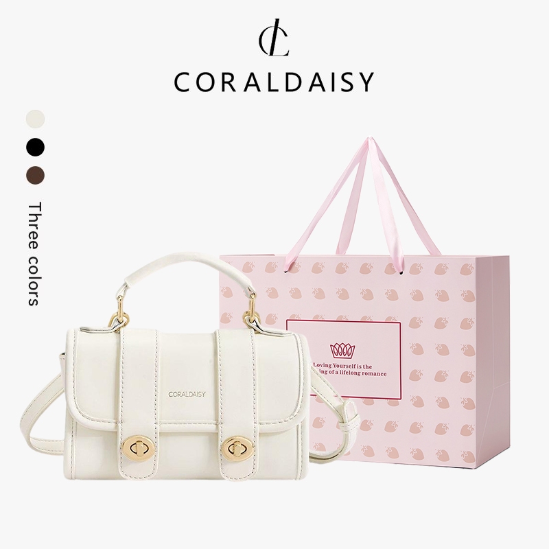 CORALDAISY กระเป๋าผู้หญิง 2025 หรูหรา กระเป๋าสะพายข้างสีพื้น ตัวล็อคแบบหมุน กระเป๋าสะพายไหล่สายยาว