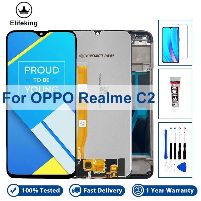 6.1 "LCD สําหรับ Realme C2 RMX1941 RMX1945 กรอบหน้าจอสัมผัส Digitizer Assembly RMX1943 เปลี่ยน