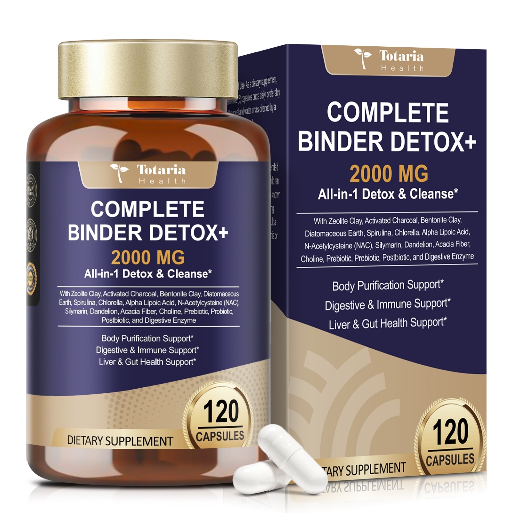 Totaria 2000MG Detox+ ถ่านกัมมันต์, Zeolite, Bentonite Clay, NAC, Milk Thistle, Probiotic, All-in-1 Detox & Cleanse อาหารเสริมตับ & Gut Support