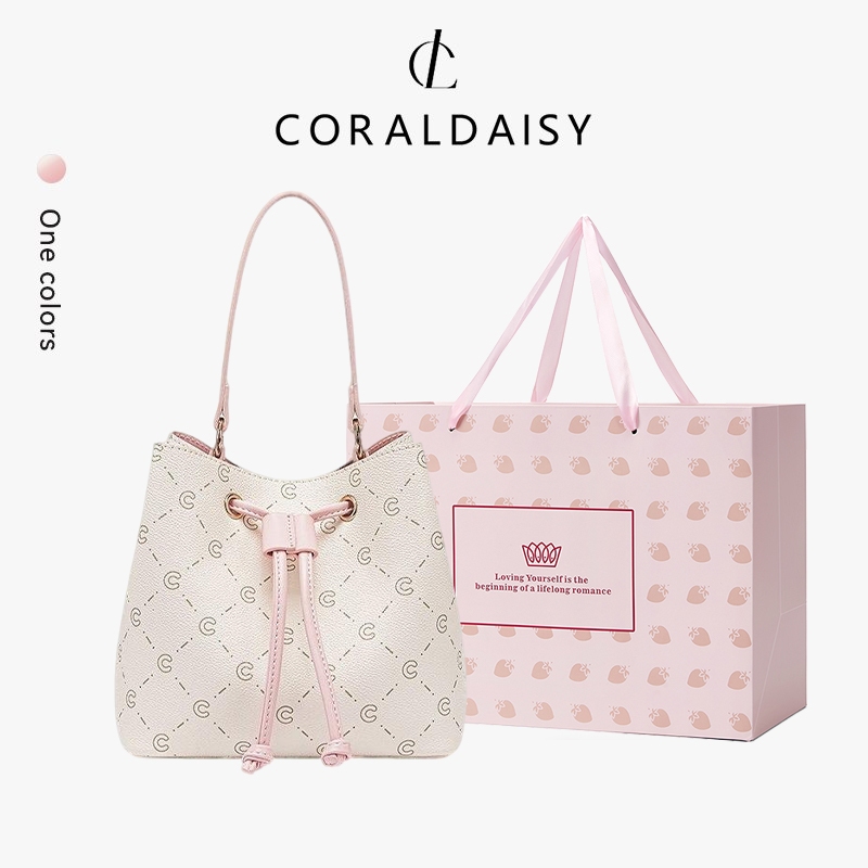 CORALDAISY 2025 สไตล์ใหม่ปี กระเป๋าโท้ทมีเชือกผูก กระเป๋าทรงถังน่ารัก กระเป๋าสะพายไหล่สายยาว