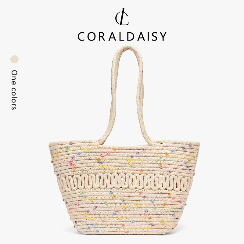 CORALDAISY กระเป๋าผู้หญิง กระเป๋าสานน่ารักใหม่ปี 2025 กระเป๋าสะพายไหล่ลายจุดสีสั