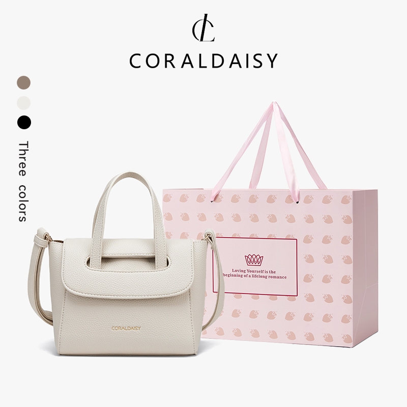 CORALDAISY กระเป๋าผู้หญิง กระเป๋าสะพายข้างสีพื้น 2025 กระเป๋าโท้ททรงมีฝาปิด กระเป๋าสะพายไหล่สุดเก๋