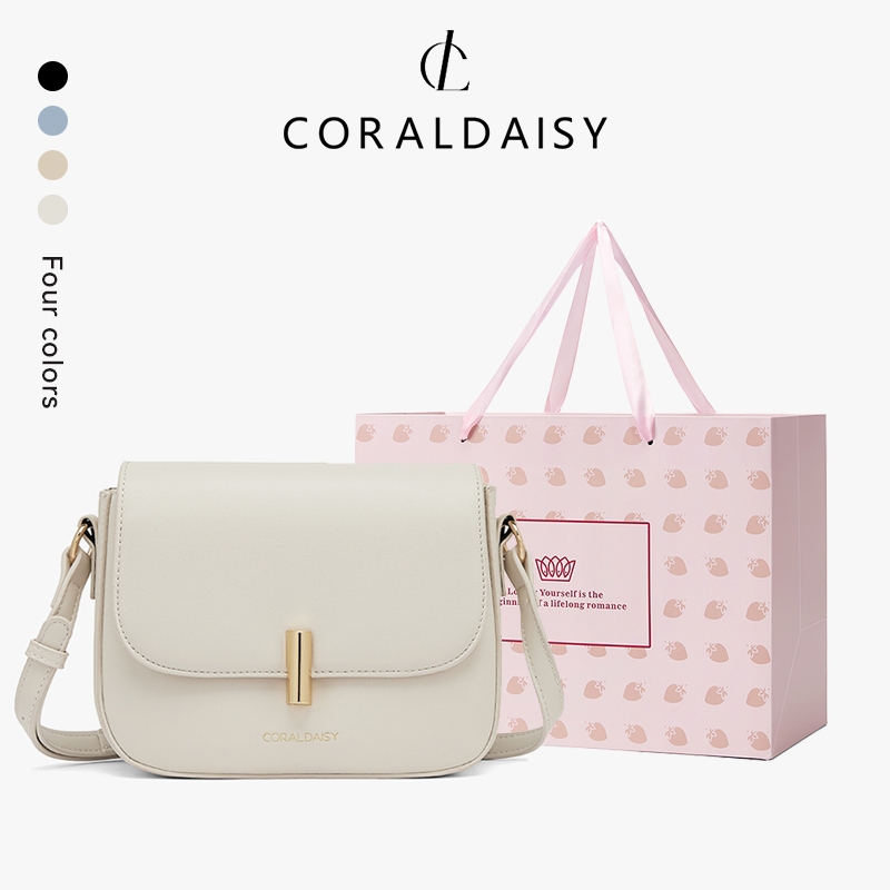 CORALDAISY กระเป๋าผู้หญิง ใหม่ปี 2025 สีพื้น หรูหรา กระเป๋าสะพายข้าง สายยาวมีฝาป
