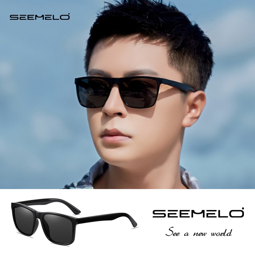 SEEMLO แว่นตากันแดดนักเดินทาง แบบโพลาไรซ์ กรอบสแควร์ UV400 สำหรับขับรถและกิจกรรมกลางแจ้ง