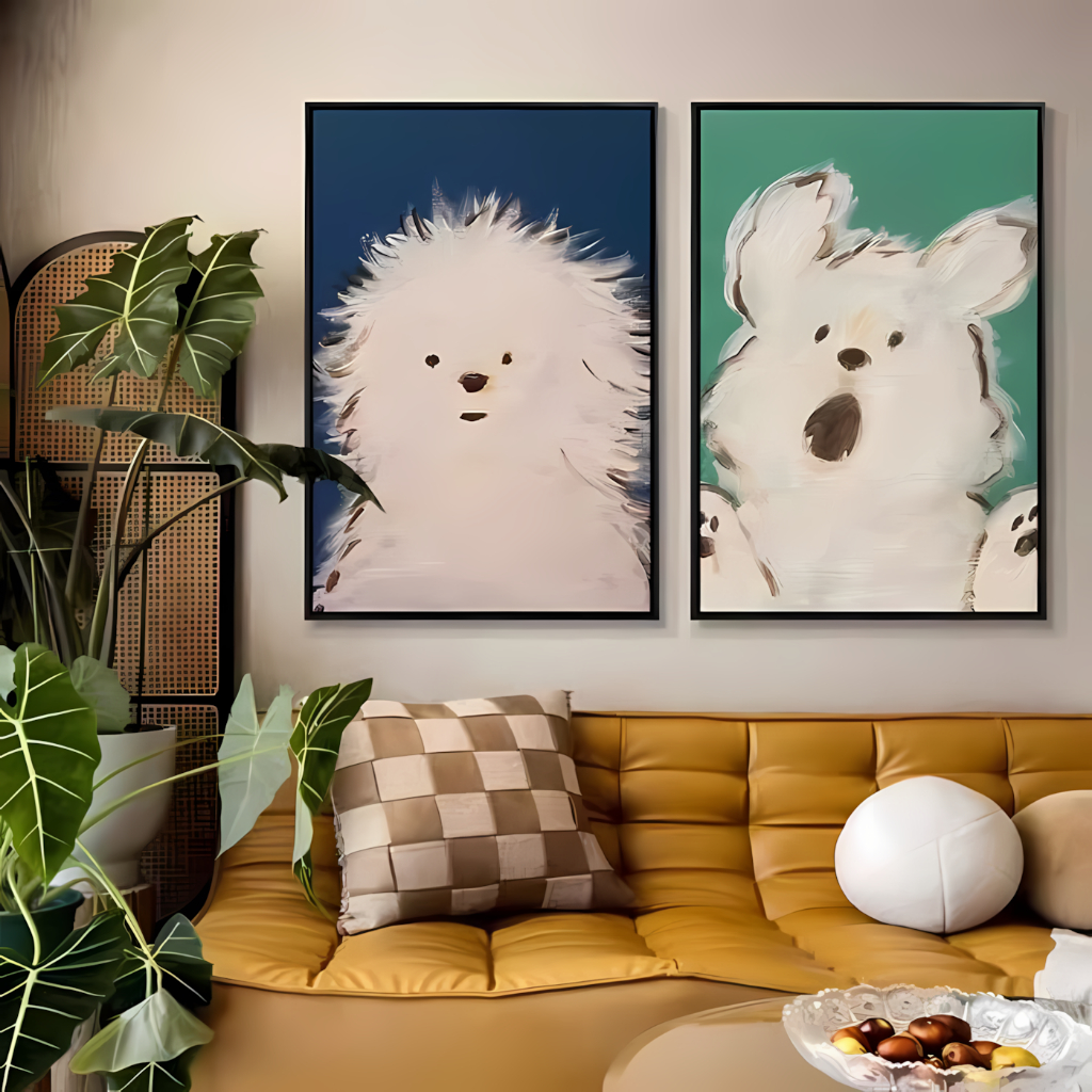 Scribble Puppy ภาพวาดสไตล์ Nordic Simple สำหรับตกแต่งบ้าน ห้องนอน ห้องนั่งเล่น ห้องเด็ก โต๊ะทำงาน สร