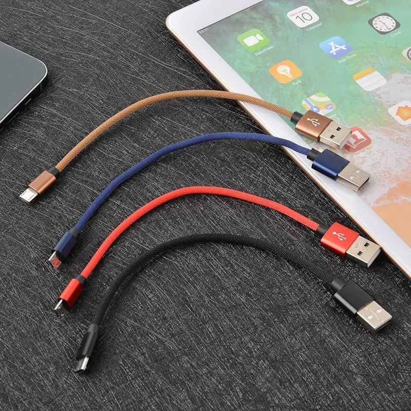 สายชาร์จ Micro USB แบบพกพา 30 ซม. ชาร์จเร็ว สายซิงค์ข้อมูล สําหรับ Xiaomi Huawei Android ที่ชาร์จโทรศัพท์มือถือ Type C สายเคเบิล USB แบบสั้น
