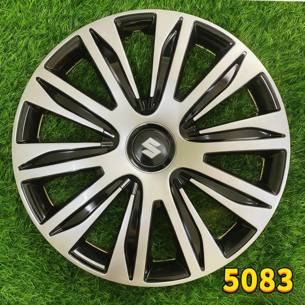 ฝาครอบล้อสำหรับรถเก๋ง/รถกระบะ/รถตู้ ขนาดยาง 13-15 นิ้ว (No83) สีดำพร้อมขอบเงิน