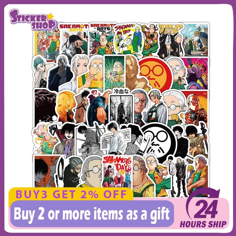 60ชิ้นญี่ปุ่นอะนิเมะ ซากาโมโตะ วันสติกเกอร์ ทําเอง กระเป๋าเดินทางขวดน้ํากีตาร์การ์ตูนสติกเกอร์