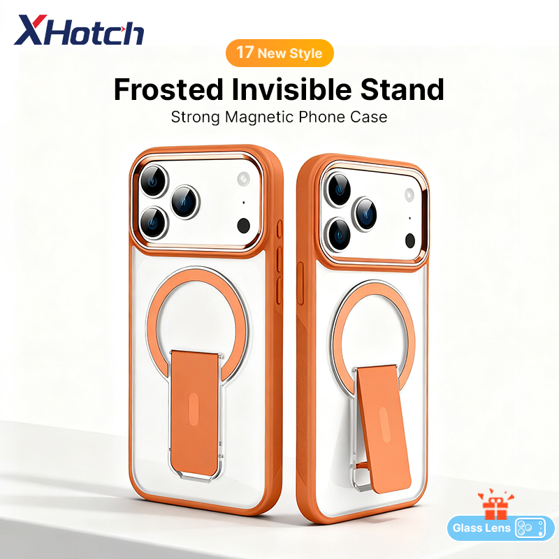 XHotch กึ่งโปร่งใสแม่เหล็กเคสโทรศัพท์สําหรับ iPhone 17 16 15 14 13 Pro Max ที่มองไม่เห็นพับขาตั้ง Frosted Anti ลายนิ้วมือแผงด้านหลังง่ายต่อการปกป้อง TPU Soft Edge ปลอก