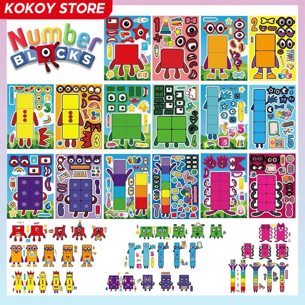 8ชิ้น/เซ็ต Numberblocks น่ารัก Digital Building Blocks สติกเกอร์ปริศนาสําหรับเด็กการ์ตูน Building Blocks Interactive Puzzle DIY สติกเกอร์ใบหน้าตกแต่ง