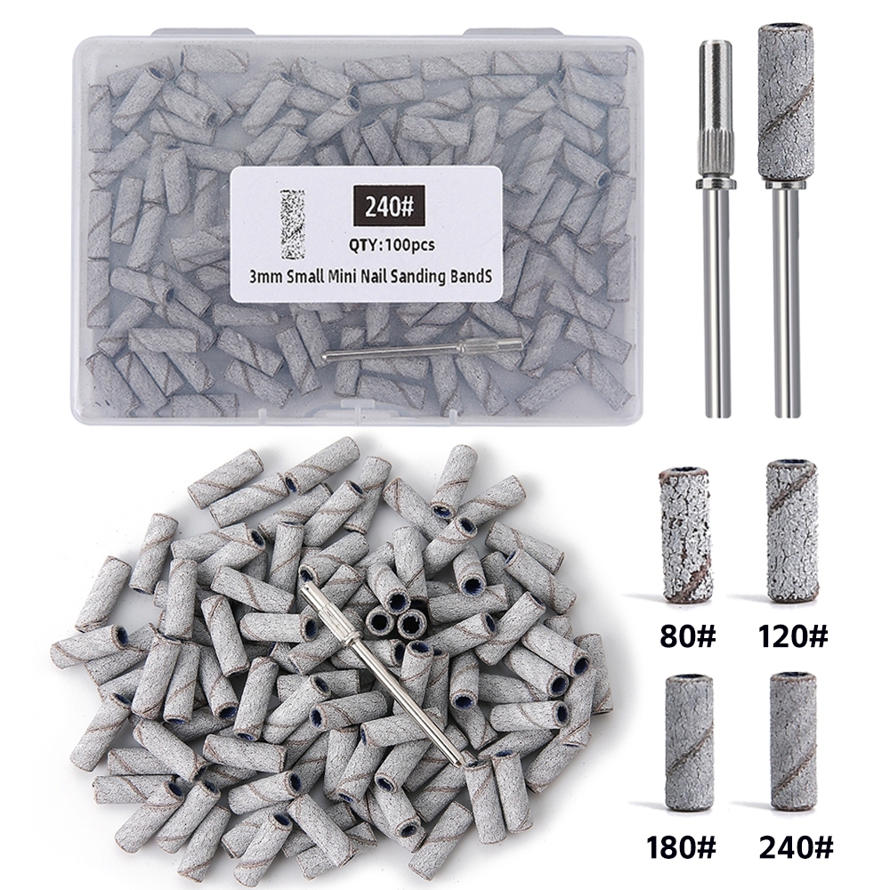 50 100 ชิ้น/กล่อง 3 มม.Mini Sanding Bands กับ Mandrel ชุดสําหรับ Dead Skin Calluses ขัดเล็บไฟฟ้าเจาะ Bits เล็บเครื่องมือ