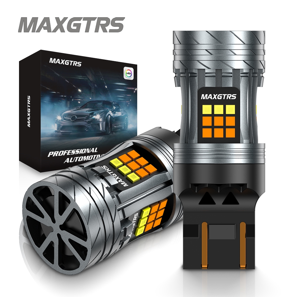 MAXGTRS 2x T20 7443 W21/5W Canbus 3157 LED Double Switchback Amber Dual สีไฟเลี้ยวไม่มี Hyper flash T25 P27/7W หลอดไฟ 12V