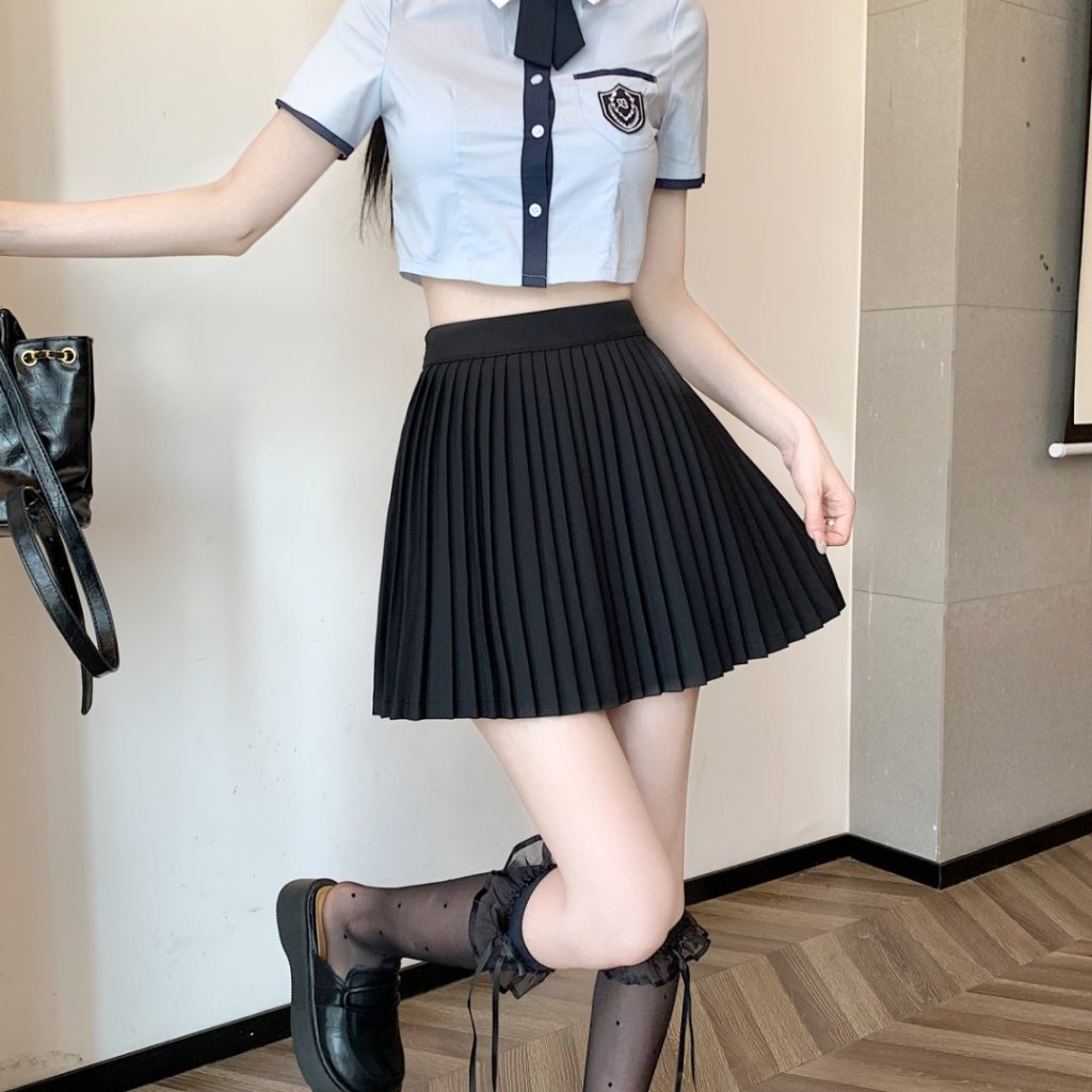 Hermarou S-6XL กระโปรงสั้นทรงเอไลน์ผู้หญิง เอวสูง เอวยางยืด กระโปรงจีบ ผ้าบาง ราคา ถูกที่สุด ดีลบีเคเค แกลเลอรีภาพที่ 7