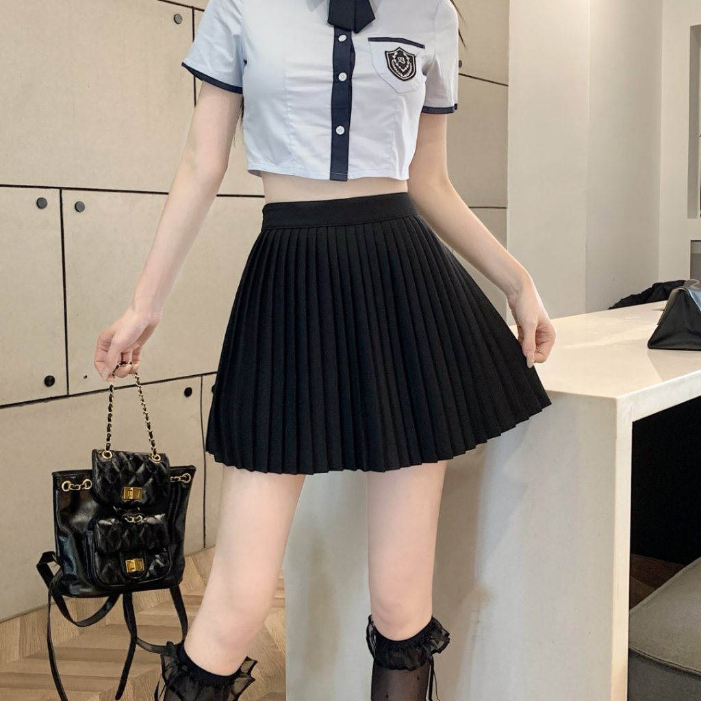 Hermarou S-6XL กระโปรงสั้นทรงเอไลน์ผู้หญิง เอวสูง เอวยางยืด กระโปรงจีบ ผ้าบาง ราคา ถูกที่สุด ดีลบีเคเค แกลเลอรีภาพที่ 9