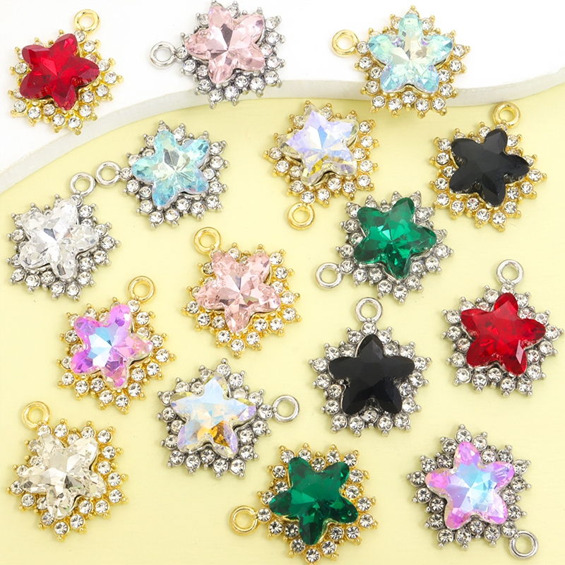 10 ชิ้นประกาย Rhinestones Inlay เรขาคณิตที่ละเอียดอ่อนสีสัน Star Charms, Charming Clavicle Chain สร้อยคอต่างหูสร้อยข้อมือพวงกุญแจ DIY งดงามห้ากลีบดอกไม้จี้