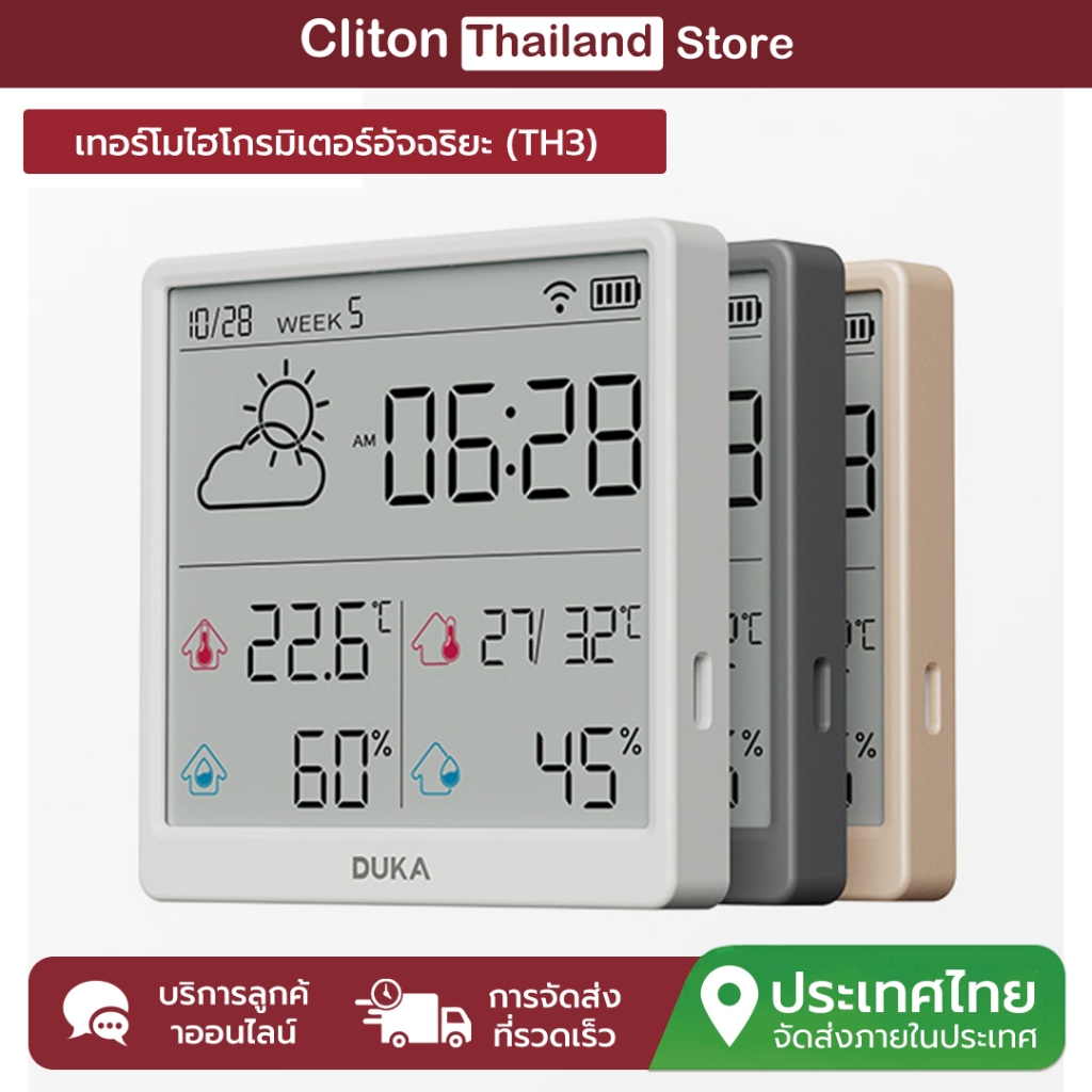 DUKA TH3 เครื่องวัดอุณหภูมิและความชื้นดิจิตอล ใช้งานได้ทั้งภายในและกลางแจ้ง มาพร้อมฟังก์ชัน WiFi