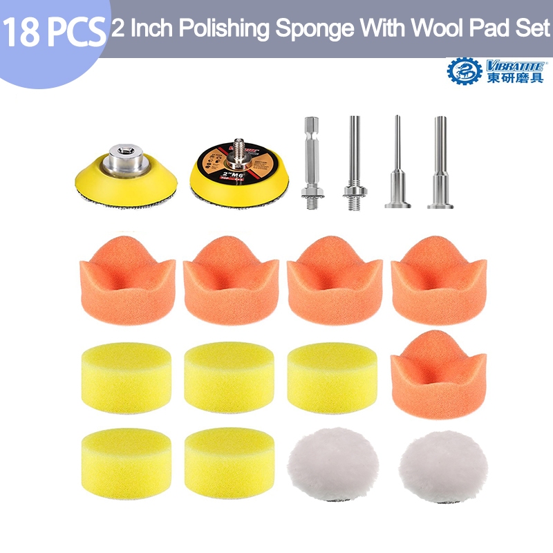 18 ชิ้น 2 นิ้วฟองน้ําขนสัตว์ Pad ชุดฟองน้ําลูกขนสัตว์ Rods ( M6 3 มม./6 มม.6.35 มม.Hex) สําหรับขัดบด