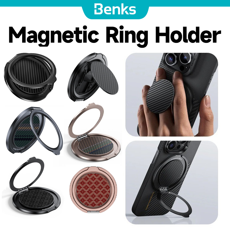 [Benks Official] Benks ที่วางแหวนแม่เหล็กสําหรับ iPhone 0.39 มม. ขาตั้งโลหะบางเฉียบ 360° ด้ามจับแหวนโทรศัพท์แบบหมุนได้และขาตั้ง ArmorPop Aramid Fiber ใหม่