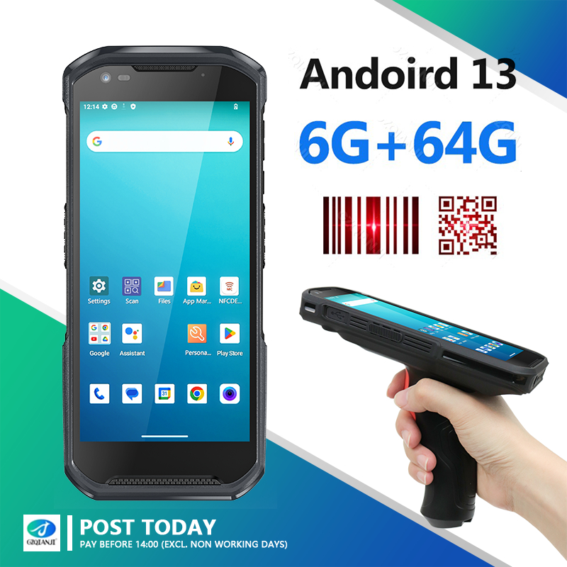 PDA อุตสาหกรรมพร้อมที่จับ Android 13 QR Barcode scanner 6GB+64GB Data Collection Terminal NFC