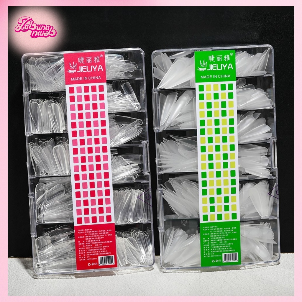 【พร้อมส่ง】JIELIYA บางเฉียบไร้รอย เล็บปลอม 500 เม็ดต่อกล่อง มีให้เลือก 9 แบบ