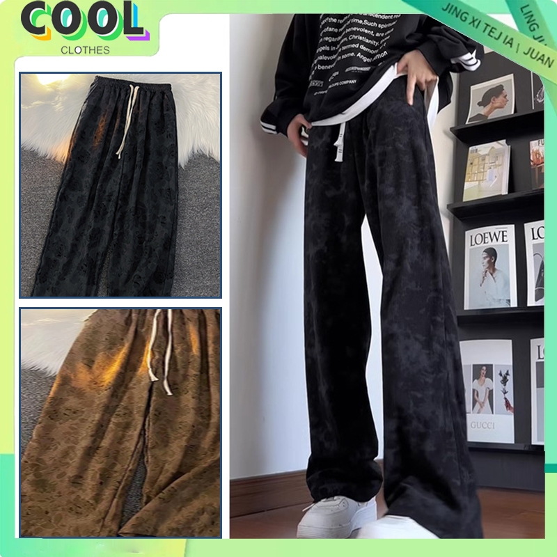 กางเกงลำลองผ้าลูกฟูกพิมพ์สำหรับทั้งชายและหญิง