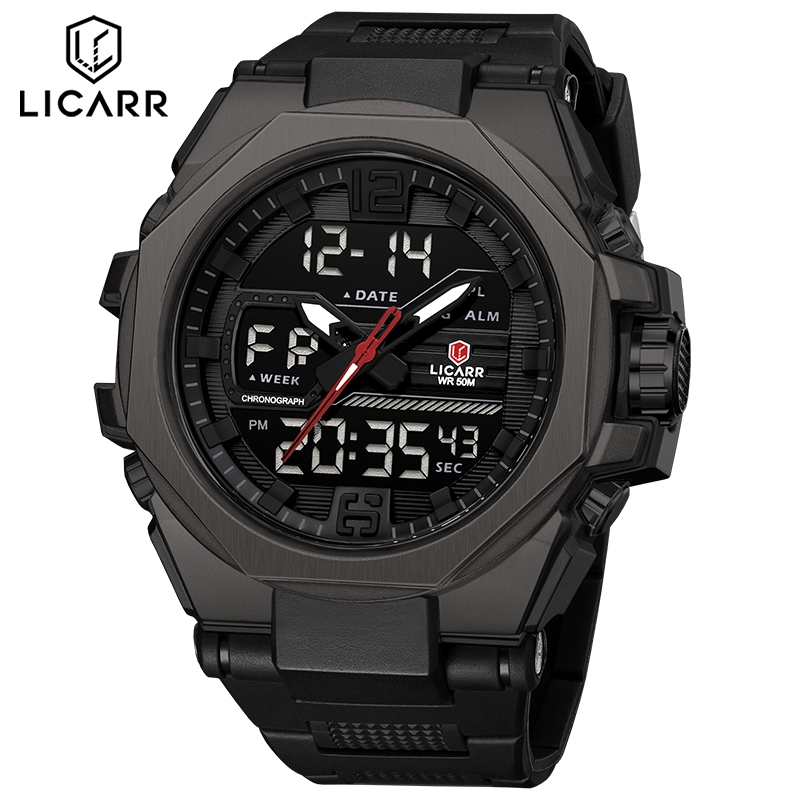 ลิการ์ แบรนด์ชั้นนําแฟชั่นนาฬิกาผู้ชายกีฬากันน้ําปลุกปฏิทินแสงนาฬิกาจับเวลากันกระแทก 9542