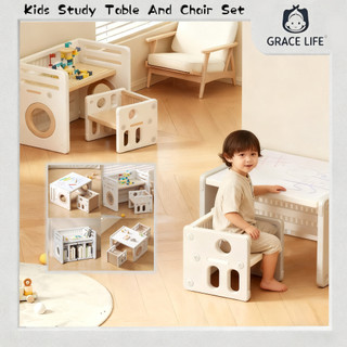 【GraceLife】Multifunctional Kids Table And 2 Chairs Set Double-Sided Table Meja Belajar Kanak Kanak