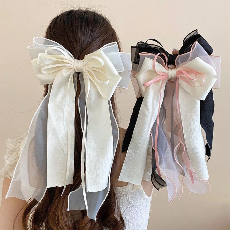 1 ชิ้นลูกไม้ผมโบว์คลิป Coquette Bow Barrettes ยาวหางริบบิ้นสําหรับผู้หญิงคริสต์มาสวาเลนไทน์งานแต่งงานพรหมอุปกรณ์เสริม