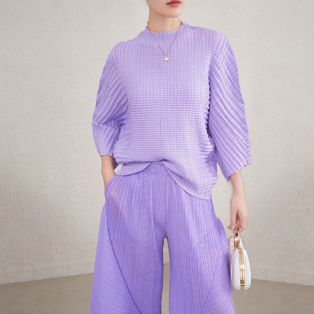 ใหม่แฟชั่นสีทึบข้าวโพดเคอร์เนลจีบด้านบนAll-Match SlimmerดูNiche Designเสื้อยืดจีบด้านบน