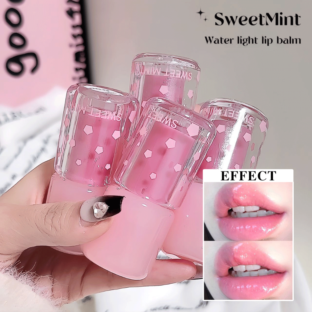 Sweet Mint Pink Lip Gloss - มอยเจอร์ไรเซอร์เนื้อบางเบา Plump, สีไข่มุกสีชมพูชิมเมอร์, สีติดทนนาน 12 ชั่วโมง