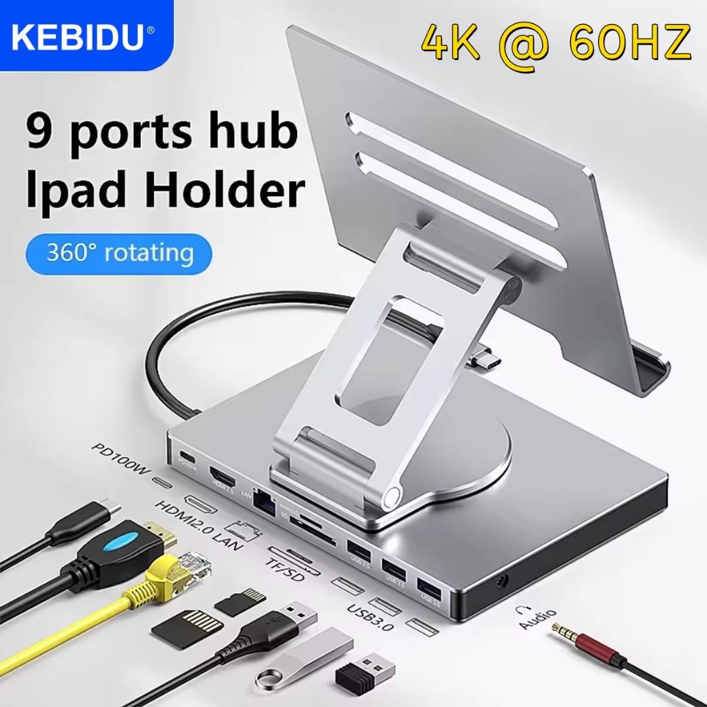 9-in-1 ประเภท C Docking Station อลูมิเนียม 4K 60HZ HDMI-Com หลายพอร์ต HUB PD100W USB3.0 Gigabit Ethe