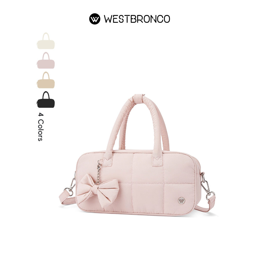 WESTBRONCOเวสต์บรอนโก ผู้หญิงปุยกระเป๋ากระเป๋าสะพายสุภาพสตรีไนลอนกระเป๋าสะพายไหล่เดียวพร้อมสายคล้องไหล่ปรับได้สําหรับการเดินทางยิม