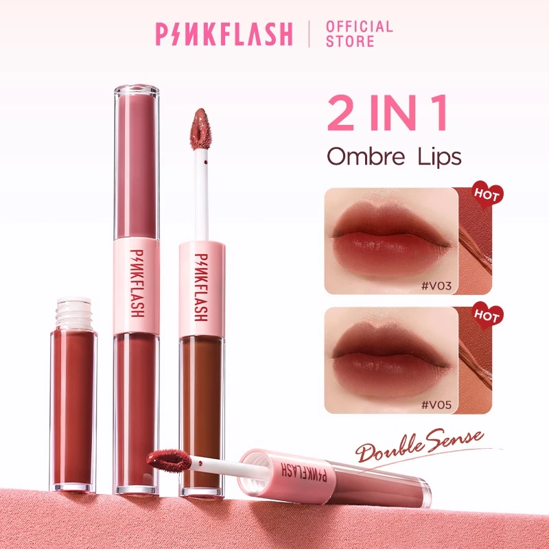 Pinkflash Ombrelips 2 In 1 ลิปสติก เนื้อแมตต์กํามะหยี่ 14 สี ติดทนนาน