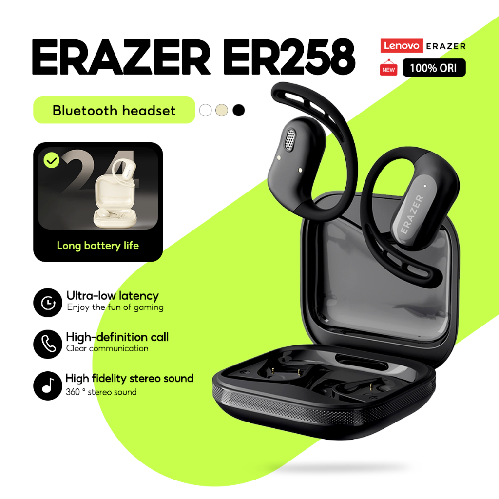 Lenovo Erazer Earbuds ER258 Bluetooth 5.4 OWS หูฟังไร้สายพร้อมเสียงเซอร์ราวด์ 3D และอายุการใช้งานแบต