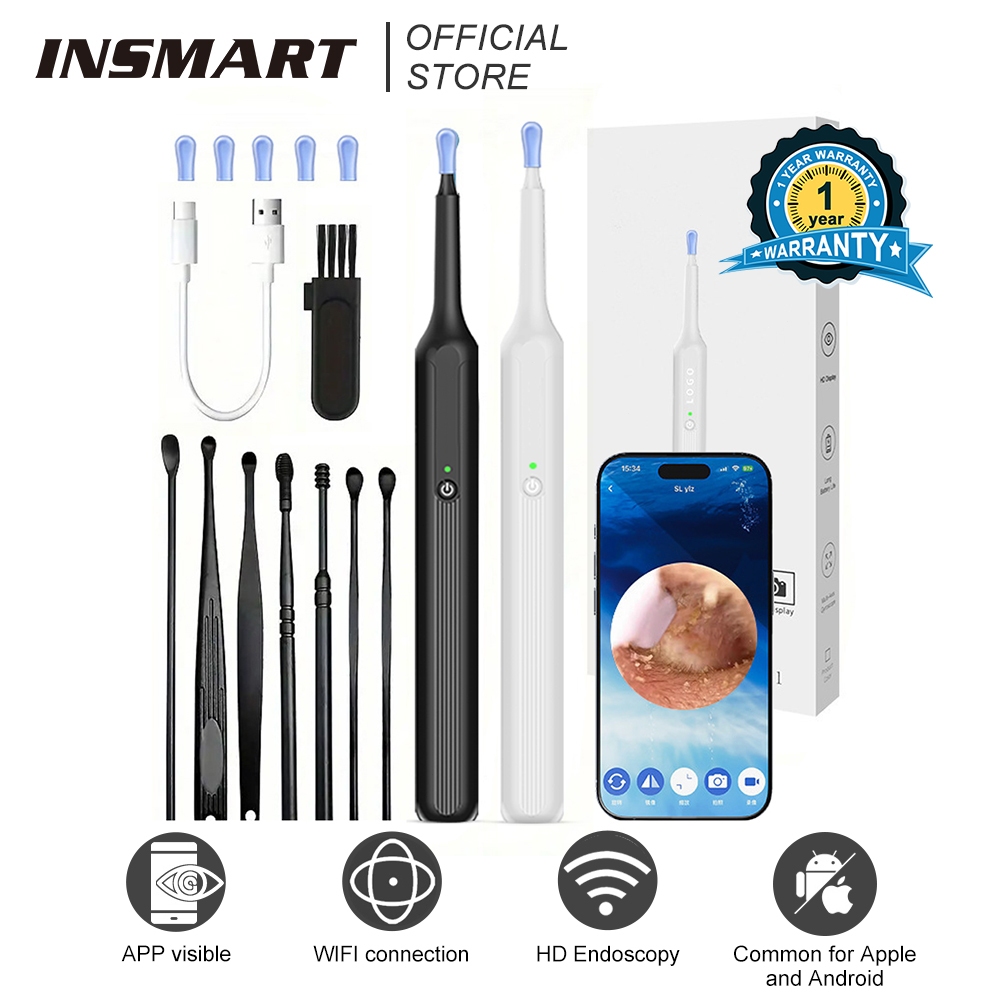 INSMART ที่เขี่ยขี้หู ไร้สายอัจฉริยะ HD พิกเซล มองเห็นได้ช้อนหู Ear Pick กําจัดขี้หู กันน้ำ
