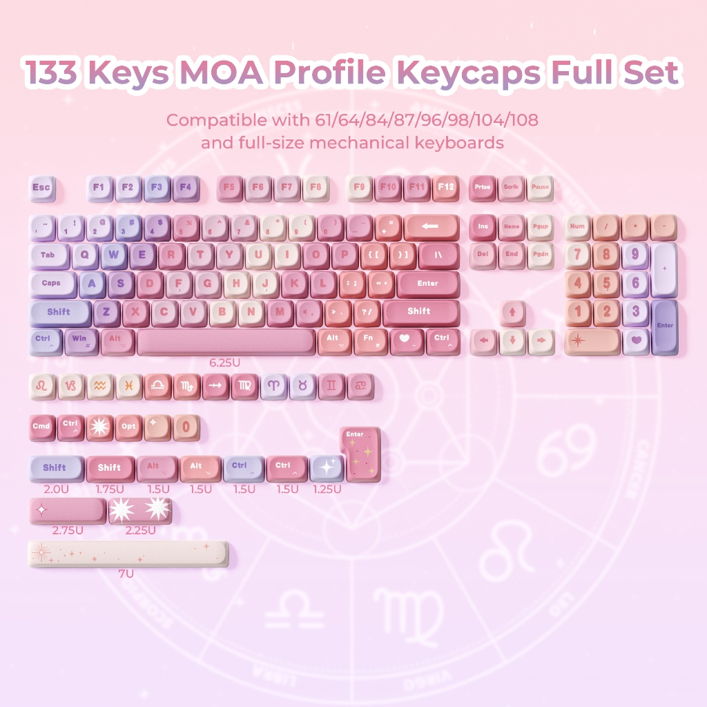 XVX 12 Zodiac Signs Keycap Set MOA Profile Dye-Sublimation PBT 5 ด้าน Dye Sublimation เข้ากันได้กับค