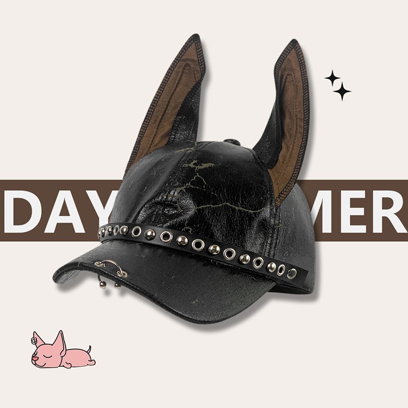 Original Design Niche Punk Dark Series Doberman หนัง Rivet เบสบอลหมวกหญิง All-Match หมวกชาย