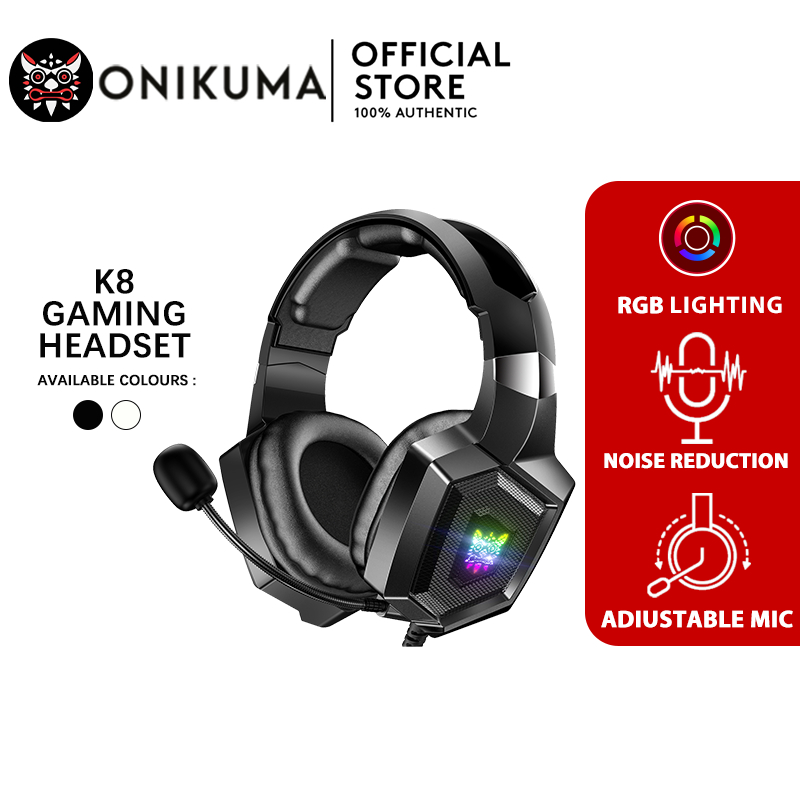 ONIKUMA K8 RGB หูฟังตัดเสียงรบกวน Super Bass ชุดหูฟังสำหรับเล่นเกม 7.1 พร้อมไมโครโฟน