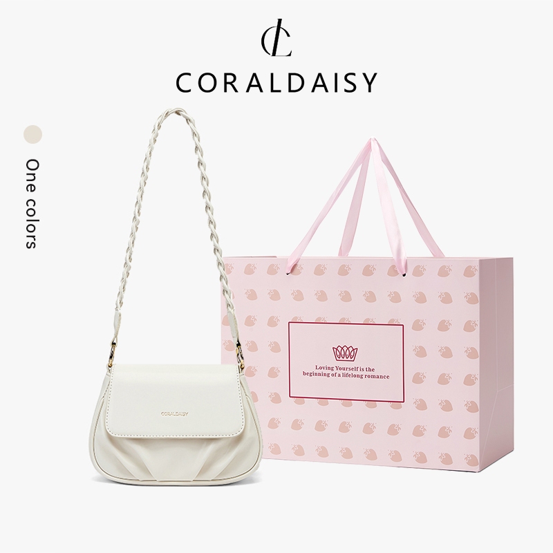 CORALDAISY 2025 สไตล์ใหม่ปี กระเป๋าสะพายไหล่สุดหรู กระเป๋าสะพายข้างสายยาว กระเป๋าสีครีมน่ารัก
