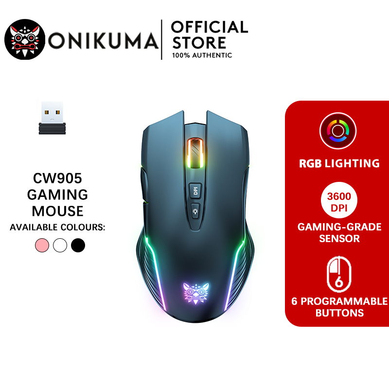 ONIKUMA CW905 เมาส์สําหรับเล่นเกมไร้สาย 2.4G RGB ปรับ 800-6400 DPI Mechanical Gaming Mouse สาย 1.5M 