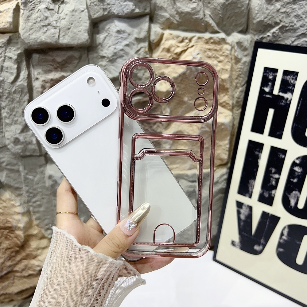 ชุบช่องใส่การ์ด Soft TPU สําหรับ iPhone 17 Air 16 15 14 Plus 13 12 11 Pro Max 16e โปร่งใสโทรศัพท์ปกหลัง