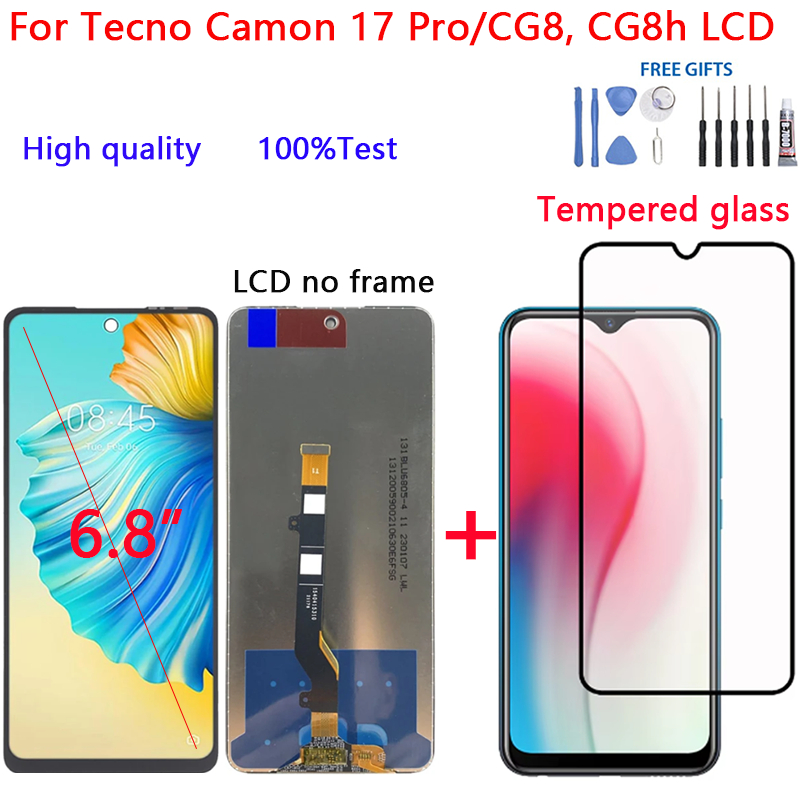สําหรับ Tecno Camon 17 Pro/CG8, CG8h จอแสดงผล LCD Touch Screen Digitizer ชุดกระจกอะไหล่ซ่อม