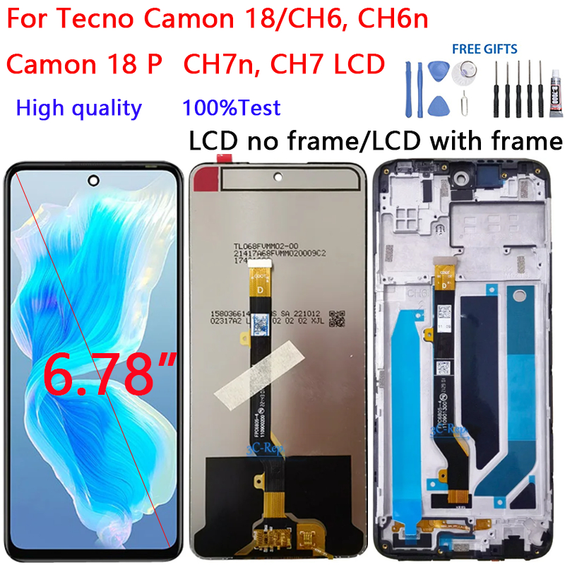 สําหรับ Tecno Camon 18/CH6, CH6n Camon 18 P CH7n, CH7 จอแสดงผล LCD Touch Screen Digitizer Glass Asse