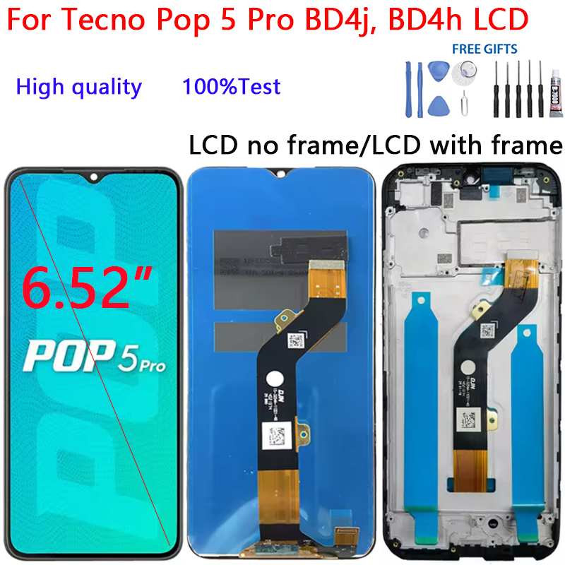 สําหรับ Tecno Pop 5 Pro BD4j, BD4h จอแสดงผล LCD Touch Screen Digitizer Glass Assembly อะไหล่ซ่อม