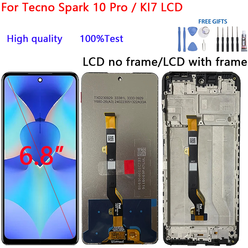 สําหรับ Tecno Spark 10 Pro / KI7 จอแสดงผล LCD Touch Screen Digitizer ชุดกระจกอะไหล่ซ่อม