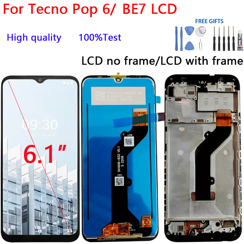 สําหรับ Tecno Pop 6 BE7 จอแสดงผล LCD Touch Screen Digitizer ชุดกระจกอะไหล่ซ่อม